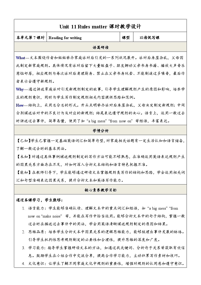 Unit11 Rules matter第7课时 Reading for Writing教学设计第1页