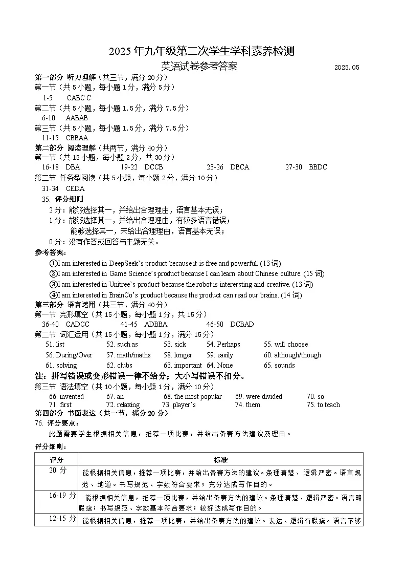 瓯海、乐清、永嘉、苍南四地联考-英语答案第1页