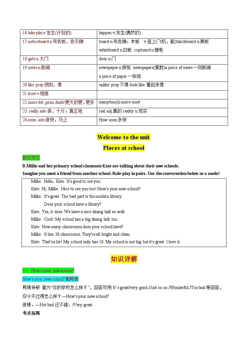 衔接点5 新牛津译林版七年级上册Unit3 Welcome to our school!（Welcome to the unit-Reading)+破擦音+舌边音+鼻音 （原卷版）第2页