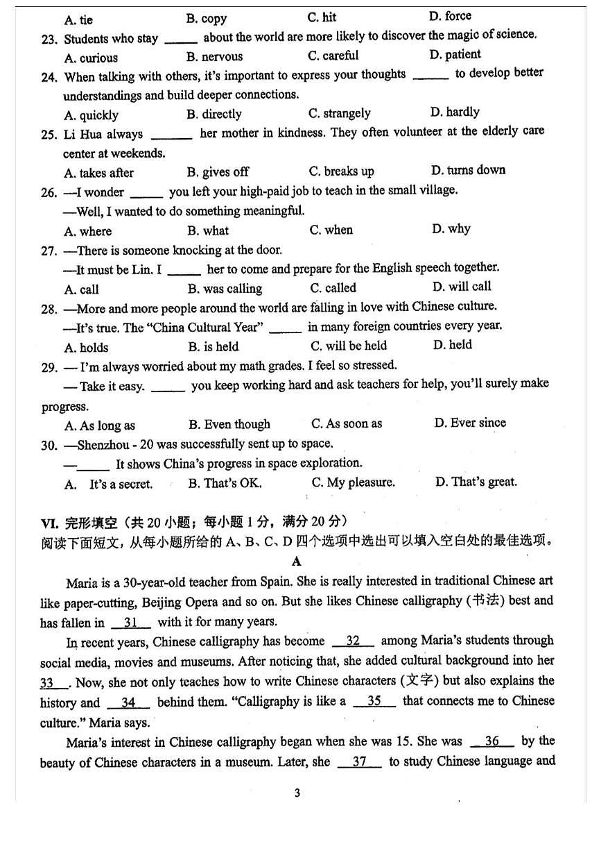 2025年安徽省合肥市第四十五中学中考三模英语试卷（中考模拟 ）第3页