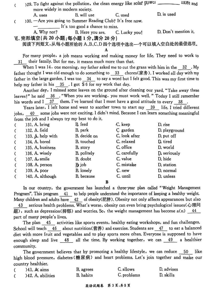 2025年安徽省芜湖荟萃中学中考三模英语试题（中考模拟 ）第3页