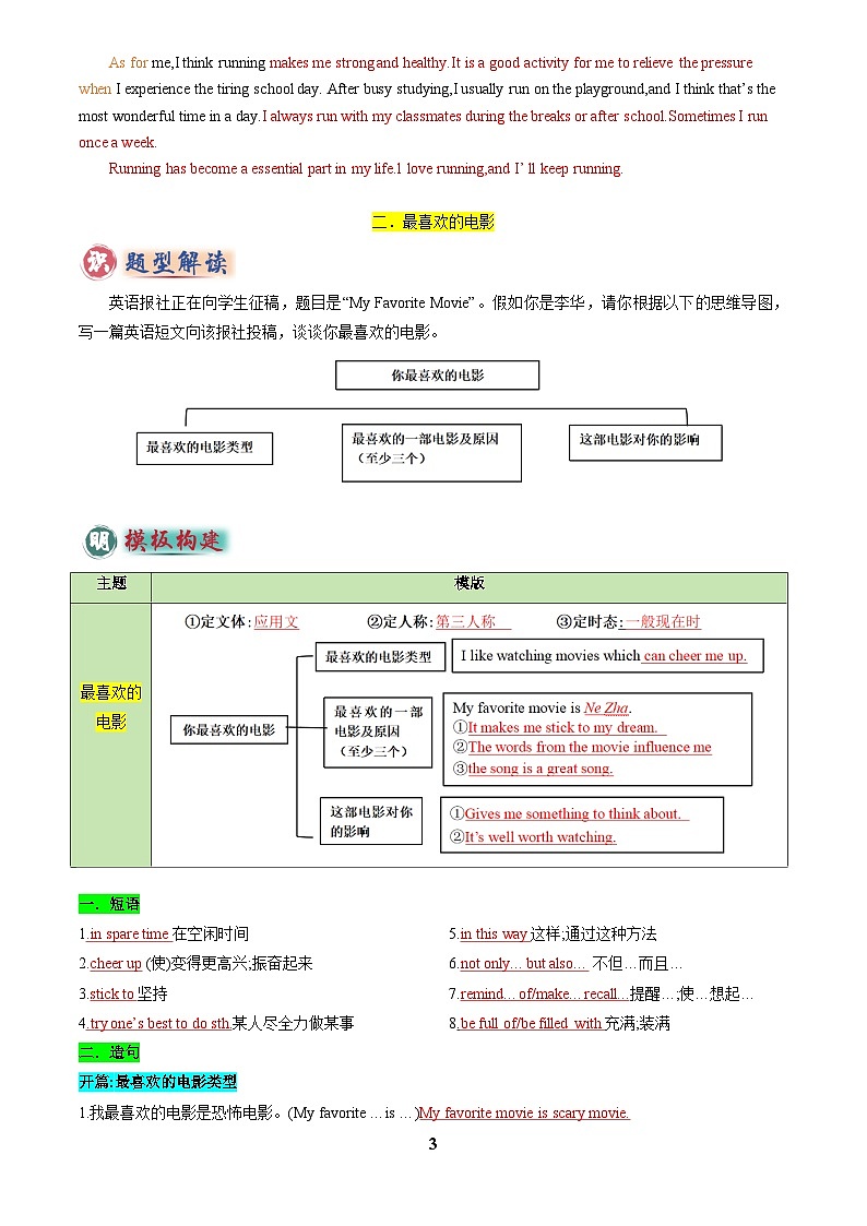 2025年中考英语专题复习练习专题04 书面表达之记叙文(体育运动、最喜欢的电影、阅读、科技改变生活)(答题模板)(解析版)第3页