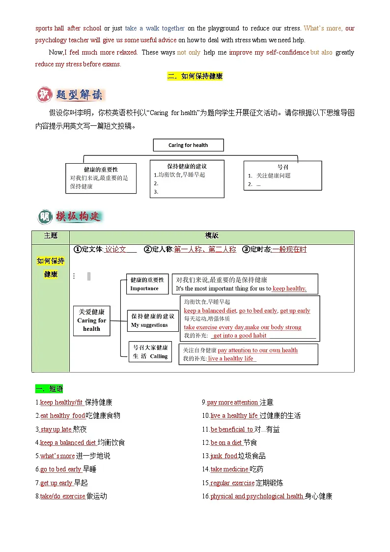 2025年中考英语专题复习练习专题06 书面表达之议论文(如何缓解压力、如何保持健康、良好生活习惯、安全问题 )(答题模板)(解析版)第3页