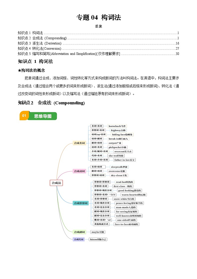 2025年中考英语专项复习讲义专题04 构词法(原卷版)第1页