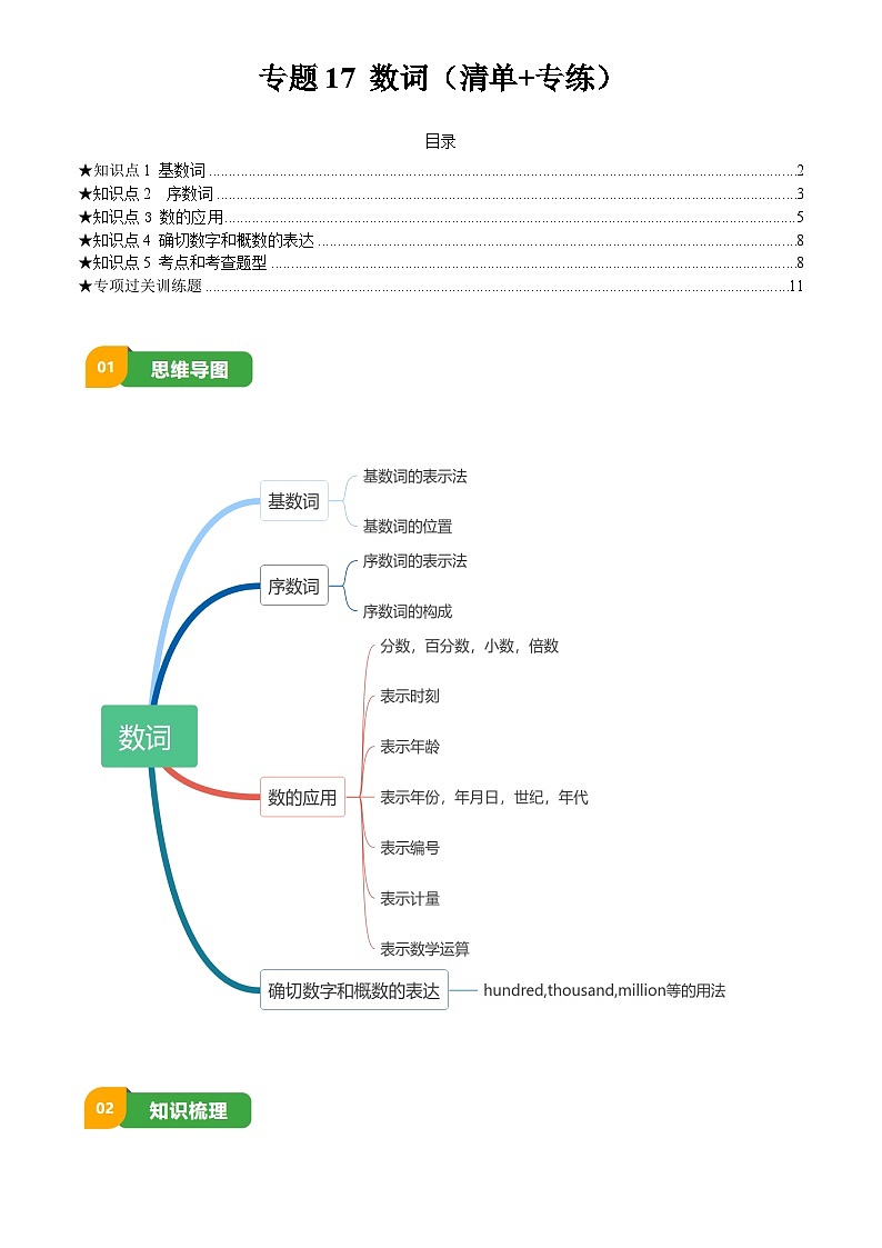 2025年中考英语专项复习讲义专题17 数词(清单+专练)(解析版)第1页