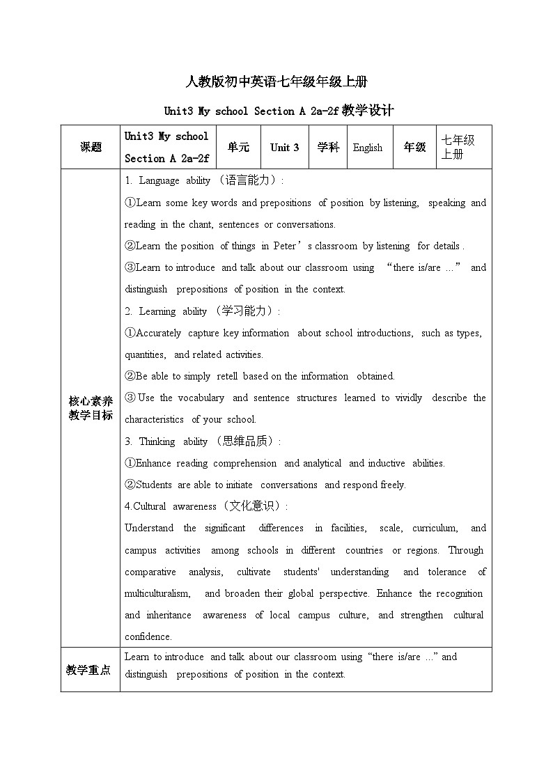 人教2024初中英语七年级上册Unit3My schoolSectionA 2a-2f第1页