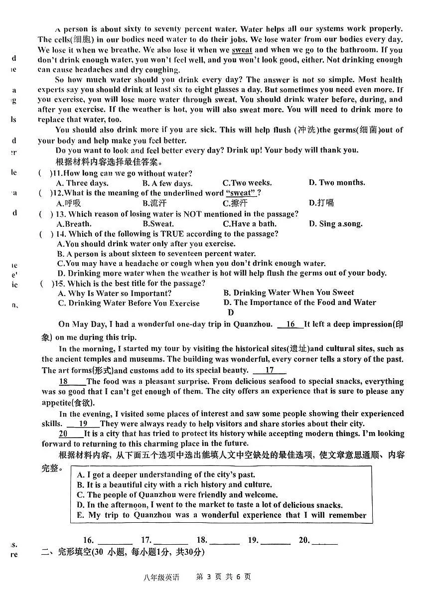 河南省南阳市镇平县2024-2025学年八年级下学期5月月考英语试题第3页