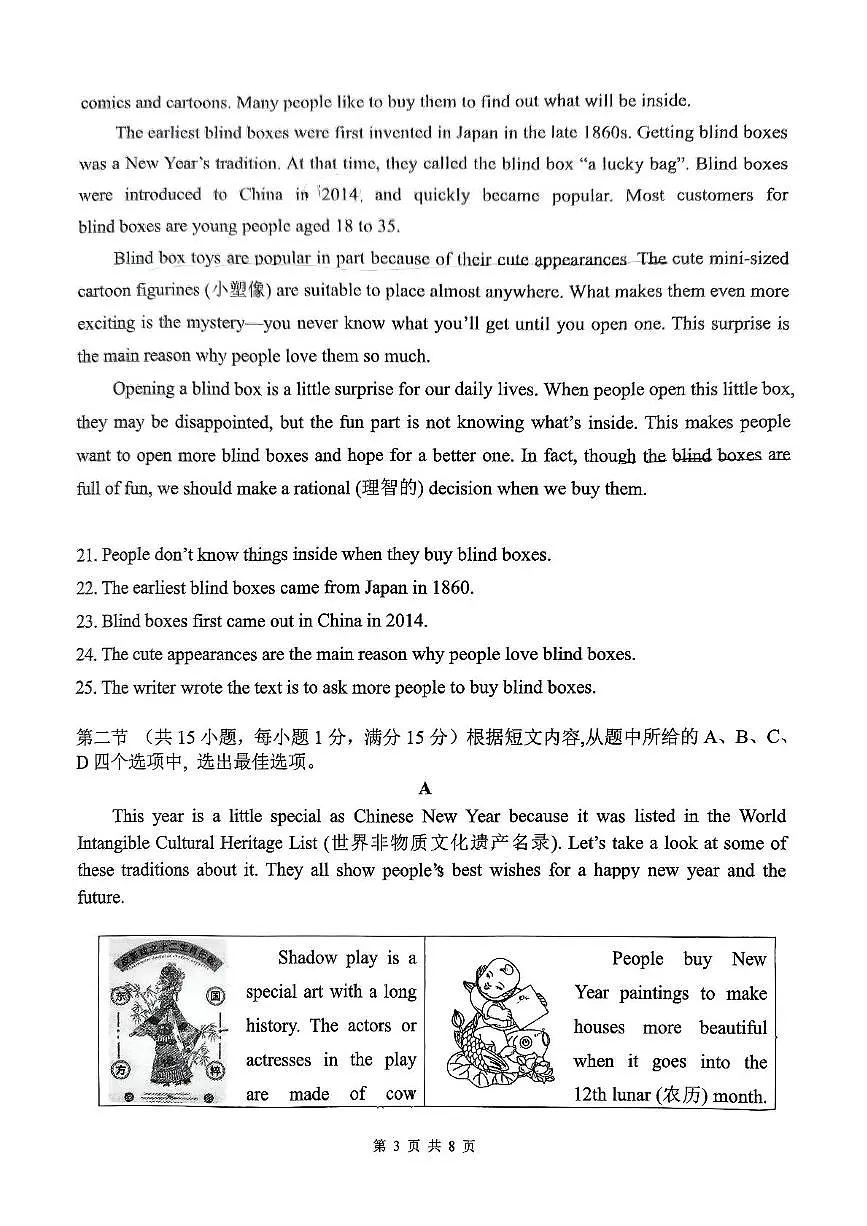云南省云南师范大学实验中学2025年九年级中考英语三模试题第3页