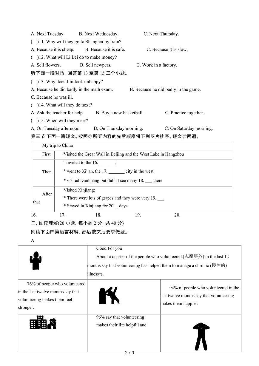 河南信阳淮滨县2024_2025学年八年级第二学期4月期中考试英语试卷[有答案]第2页