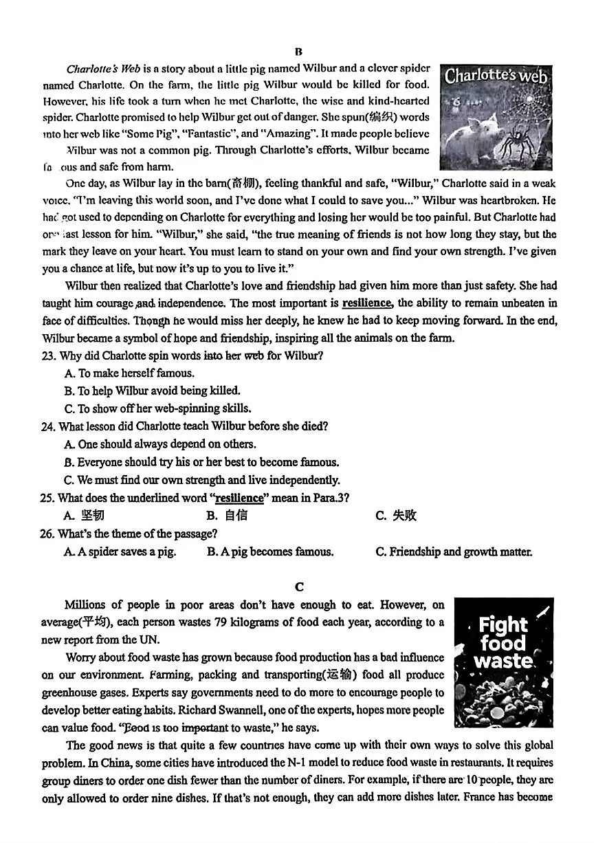 2025年湖南省长沙市雅礼教育集团九年级下学期二模英语试题（中考模拟）第3页