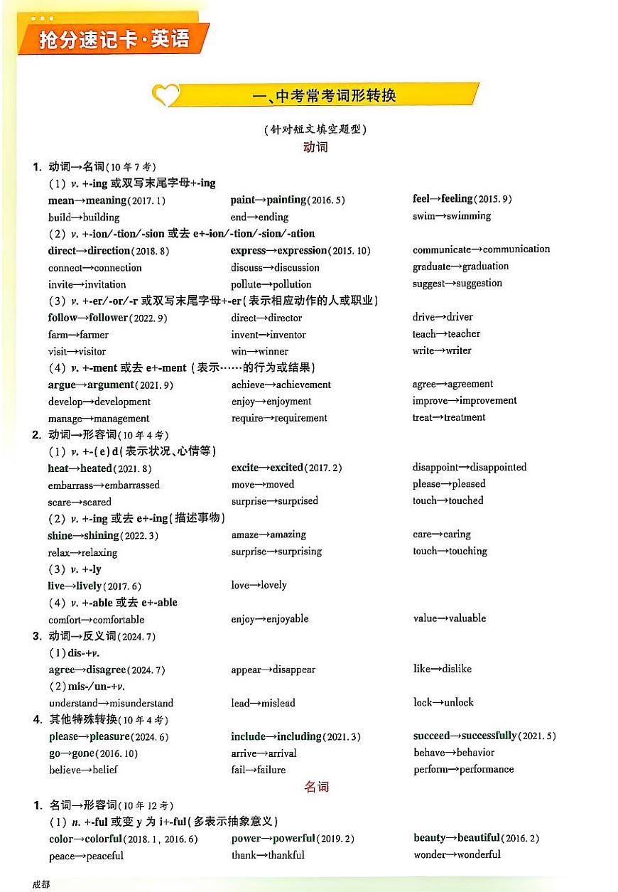 2025《万唯中考•成都定心卷》英语抢分速记卡第1页