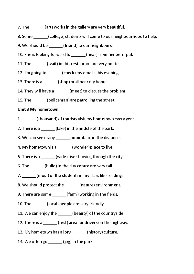 译林版初中英语七年级下册 期末单元词汇活用练习（含答案）第2页