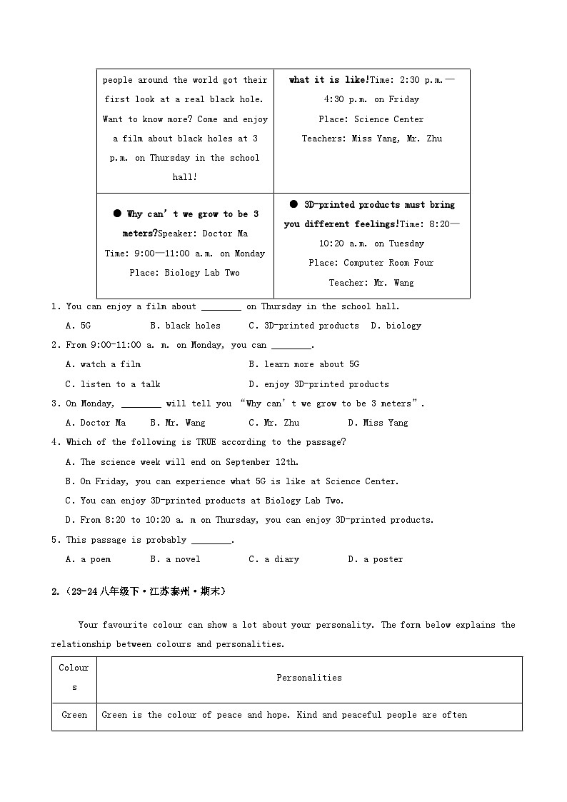 译林版2025年八年级英语下学期期末总复习（专题训练）专题04阅读理解(应用文)【期末必刷20篇】(学生版)第2页
