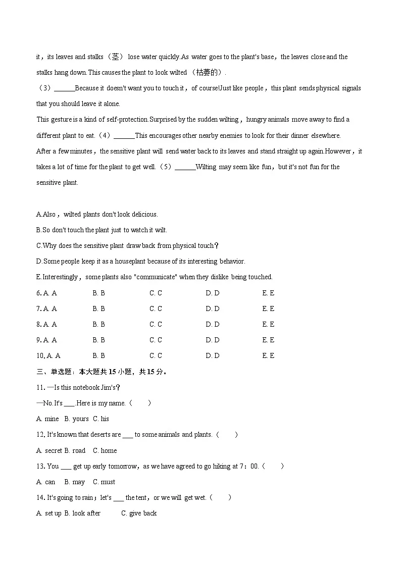 2025年福建省泉州市中考英语二模试卷（含详细答案解析）第2页