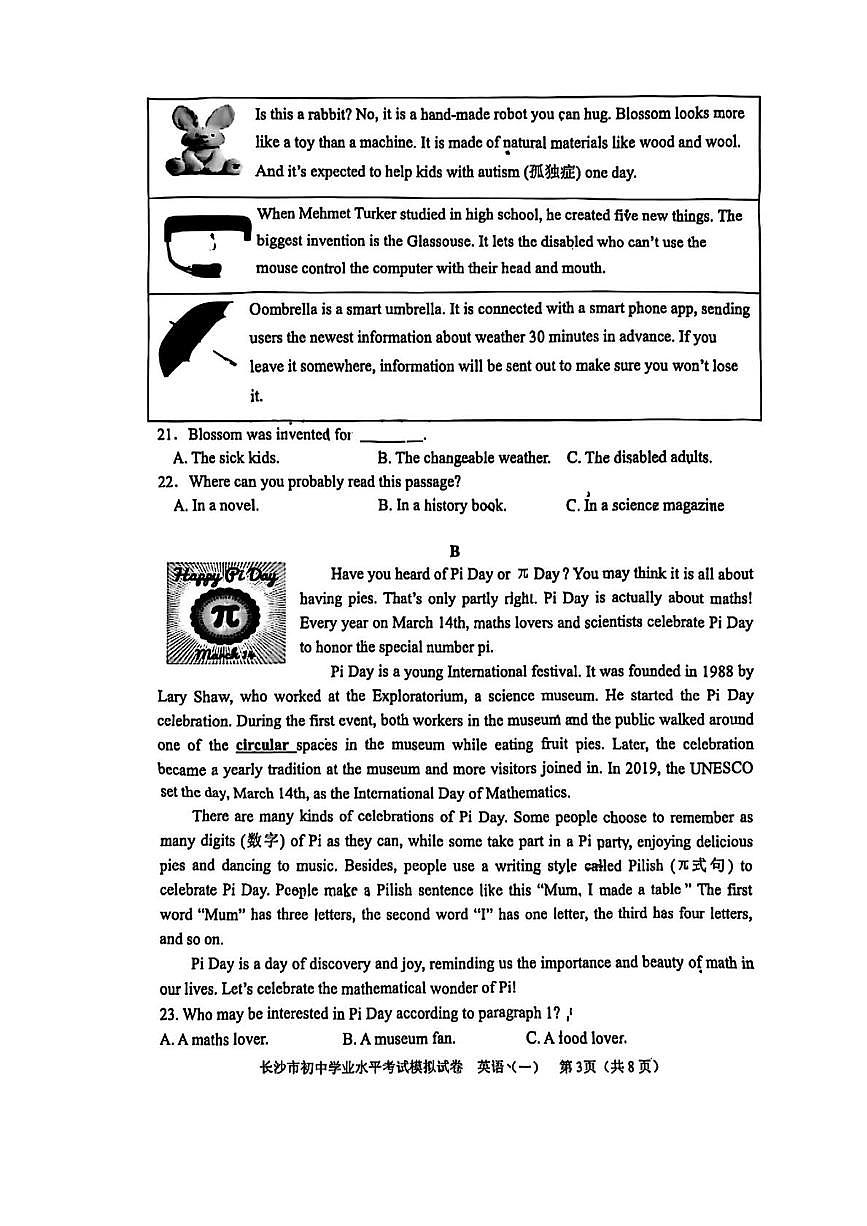 2025年湖南省长沙南雅中学九年级下学期二模英语试卷（中考模拟）第3页