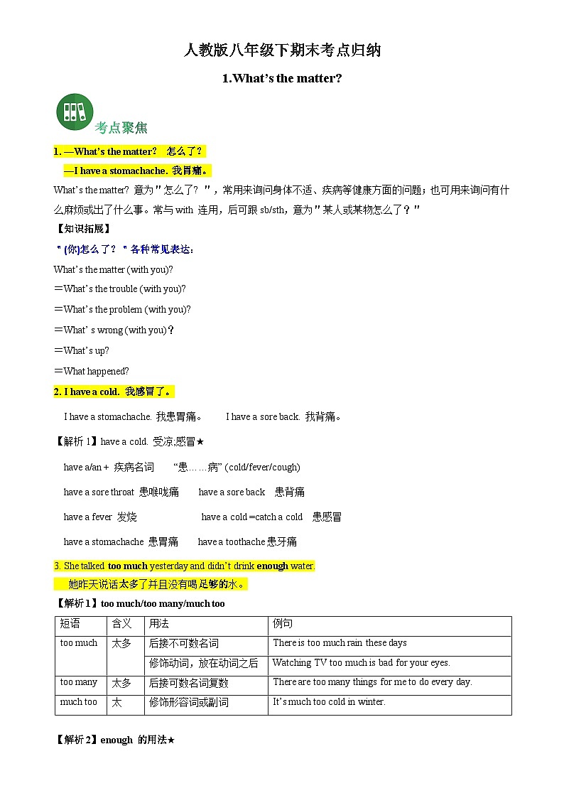 期末知识点梳理2024-2025学年人教版英语八年级下册+-A4第1页