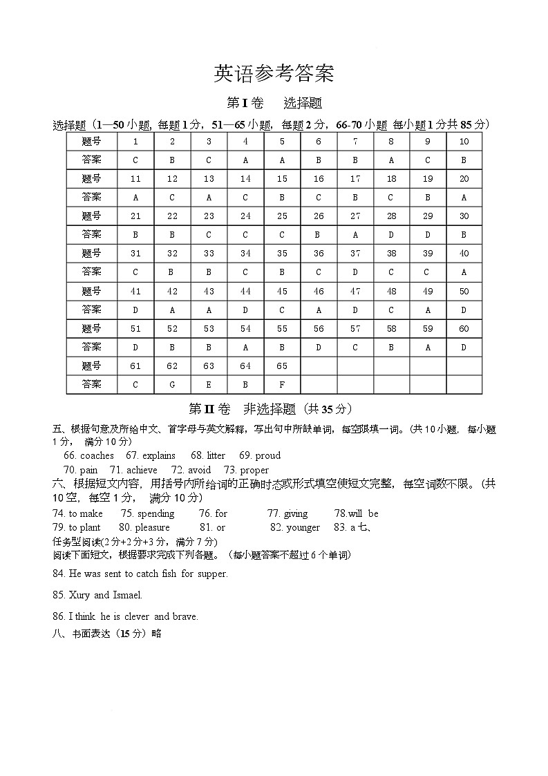 八年级英语参考答案第1页