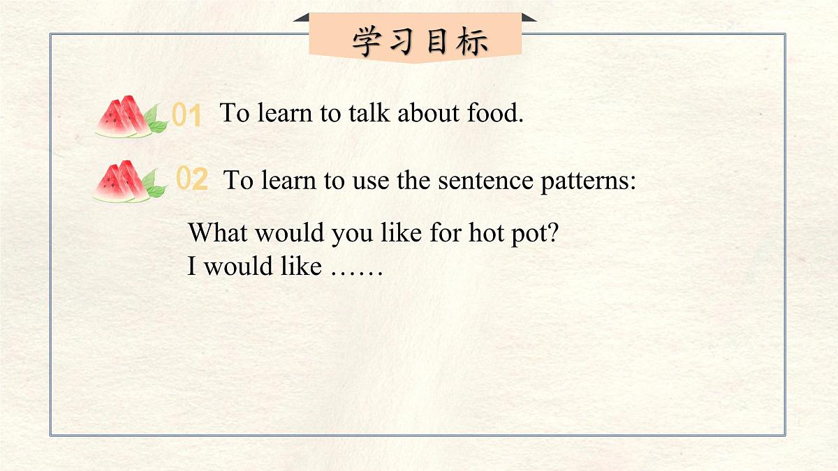 冀教版英语（2024） 七年级上册 Unit 2 Learning English is fun！Lesson 3 Food words are interesting!课件第2页