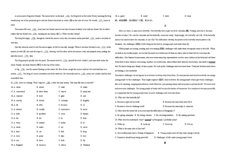 2024-2025学年人教版（2024）七年级英语下学期期末模拟试题第2页