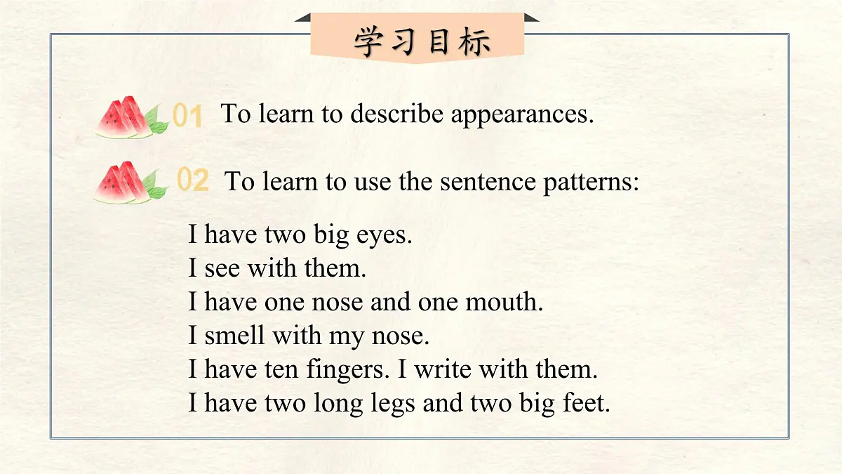冀教版英语（2024） 七年级上册 Unit 3 All about me Lesson 1 Me and my body (2)课件第2页