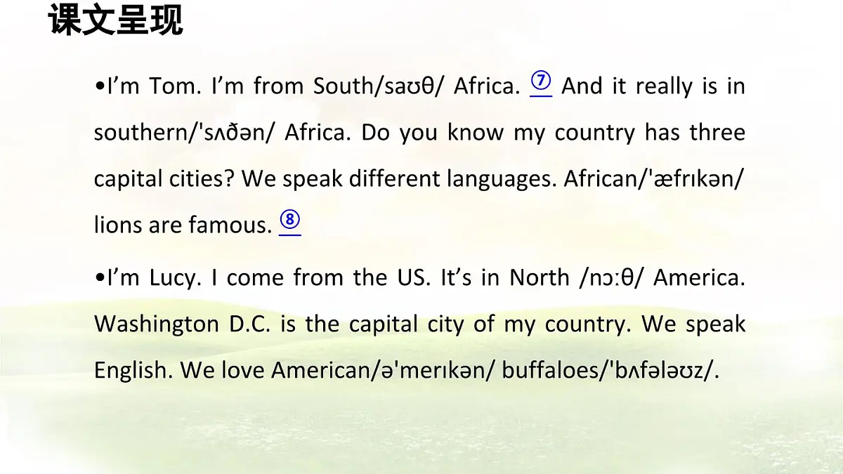 冀教版英语（2024） 七年级上册 Unit 8 Lesson 2 My home country课件第6页