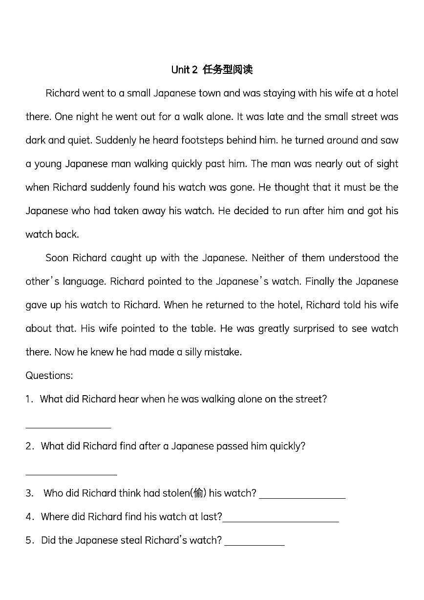 2024版人教版七年级下册英语期末专项练习任务型阅读理解练习含答案第2页