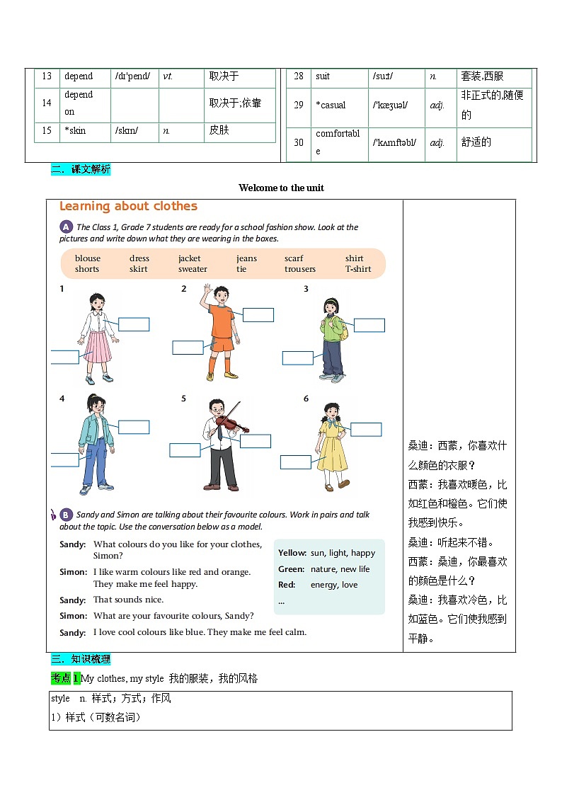 第11讲 Unit 6 My clothes, my style（Welcome to the unit-Reading）（知识全梳理&考点精准练）（解析版）第2页