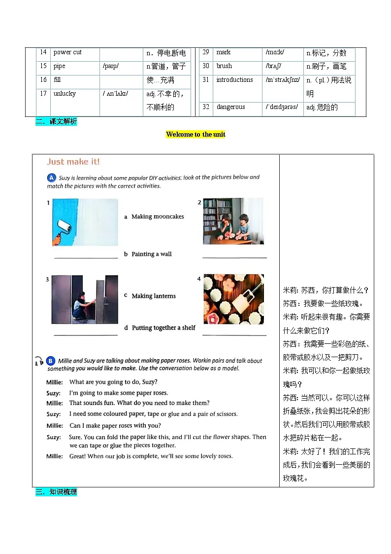 第07讲 Unit 4 Hands-on fun（Welcome to the unit-Reading）（知识全梳理&考点精准练）（解析版）第2页