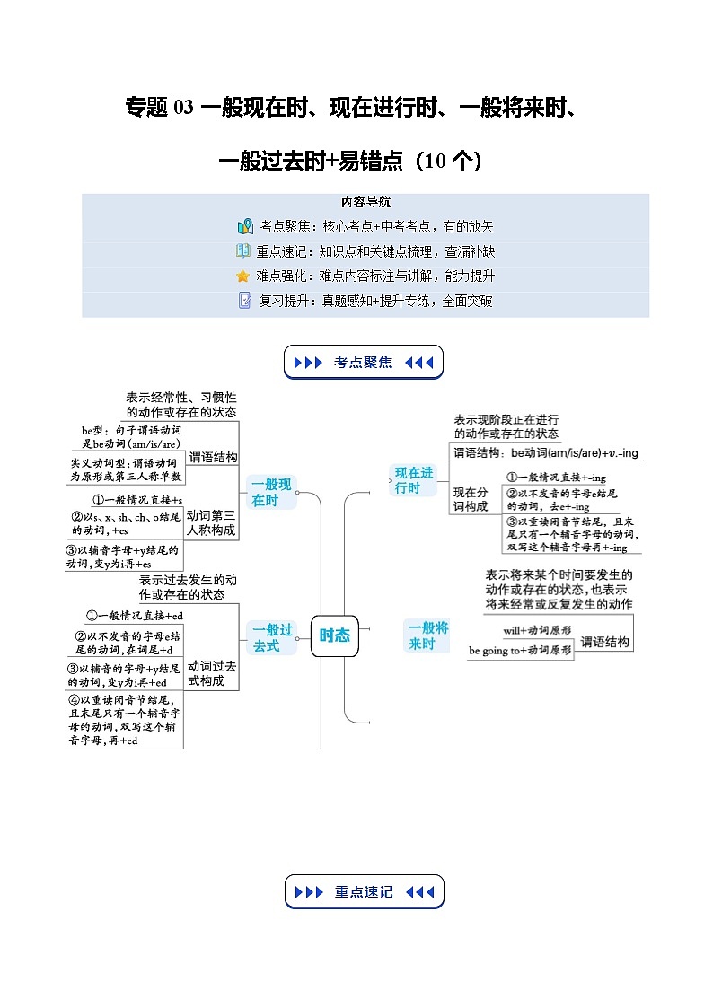 （复习部分）专题03 一般现在时、现在进行时、一般将来时、一般过去时+易错点（10个）（解析版）第1页
