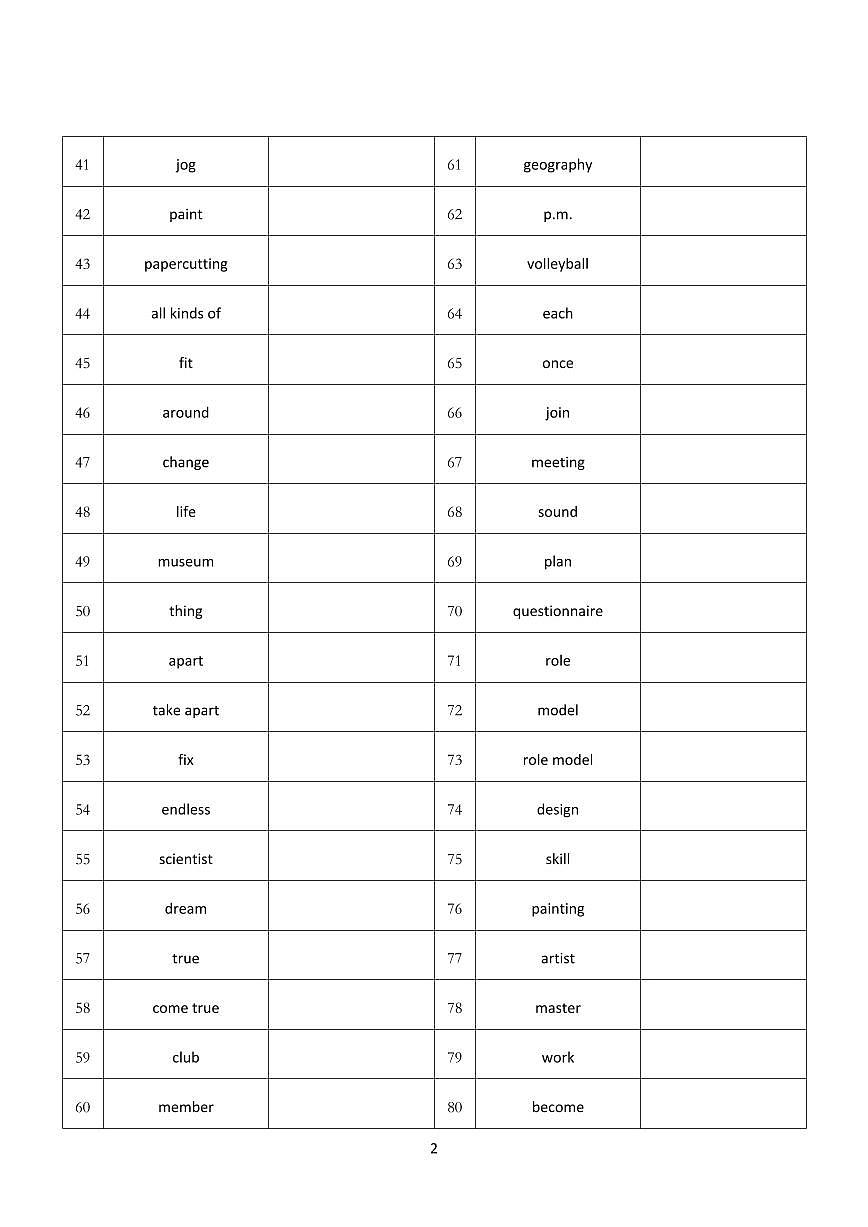 2024译林版七年级上册英语单词英译中默写清单（知识点）第2页