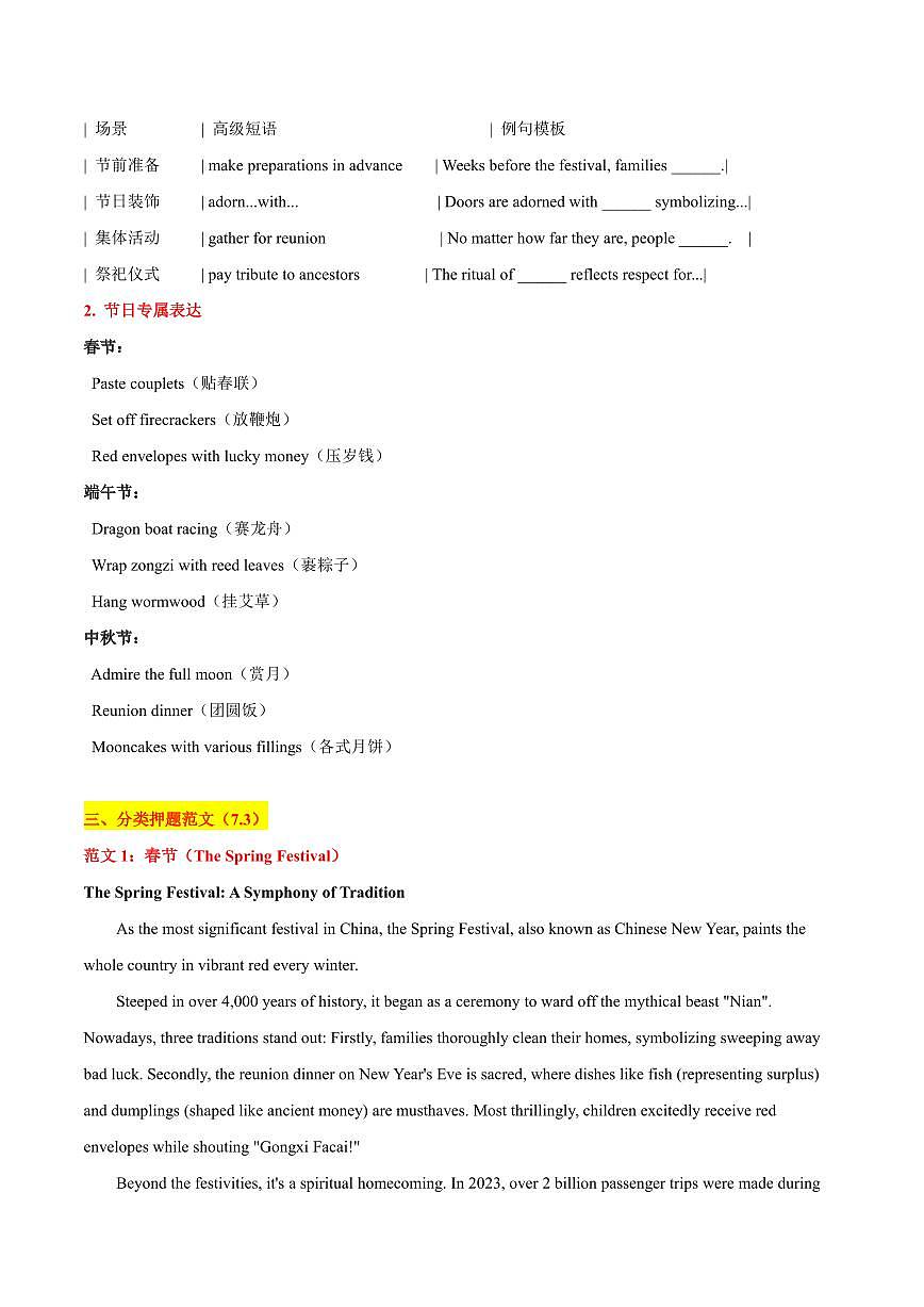 07  节日文化主题类作文-2025年中考英语考前冲刺作文必背(模板、素材、分类押题范文)(通用版)（解析版）第2页