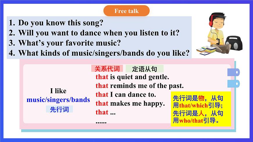 【公开课】人教新目标(Go for it)版英语九年级全册 Unit 9《I like music that I can dance to.》 SectionA2d&Grammar Focus优质课件第4页
