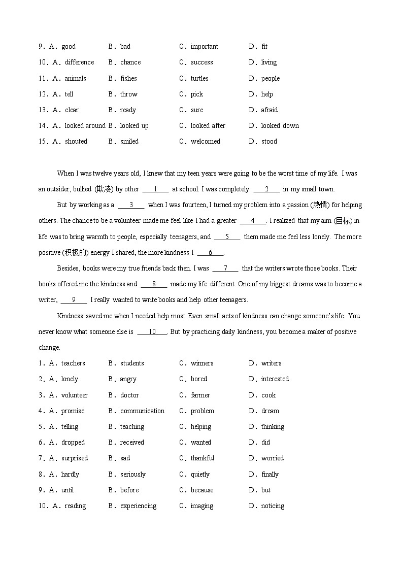 人教版八年级下册英语期末专项复习完形填空专项练习含答案解析第3页