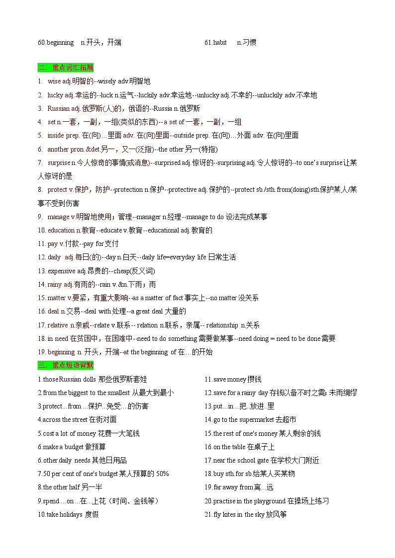 【同步100分背默】Unit7 Be wise with money 知识清单（记忆版）-2024-2025学年七年级上册同步知识背默（牛津译林版2024）第2页