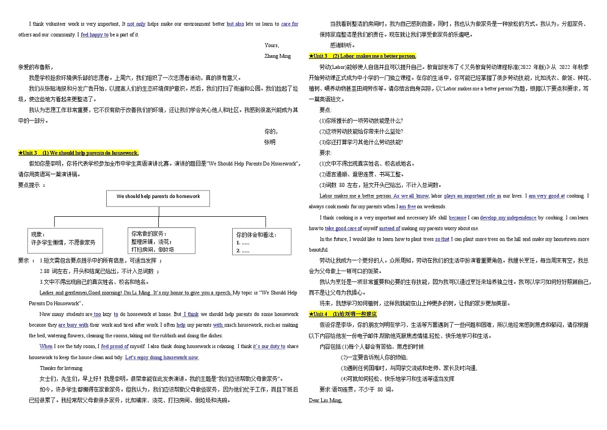 人教版初中英语2024-2025学年八年级下册Unit1-Unit10--期末复习之作文书面表达范文第2页