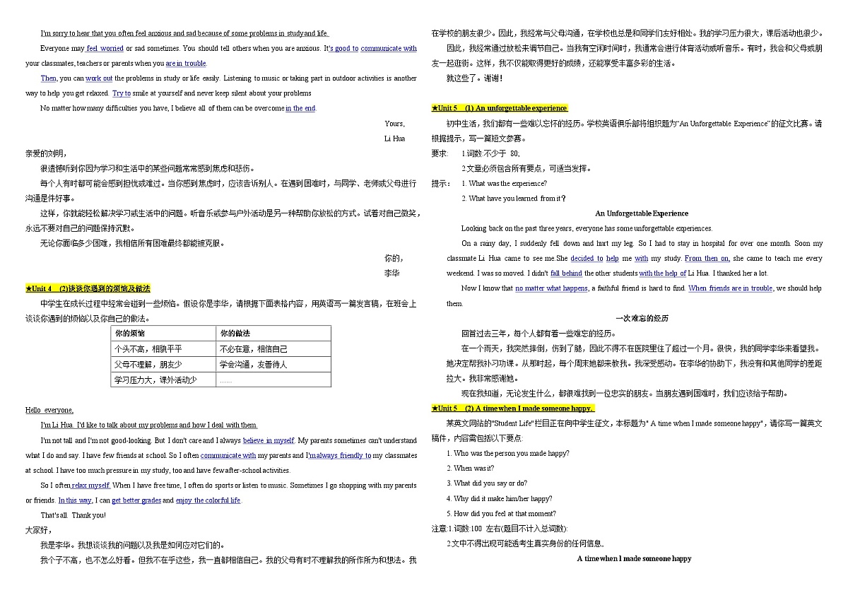 人教版初中英语2024-2025学年八年级下册Unit1-Unit10--期末复习之作文书面表达范文第3页