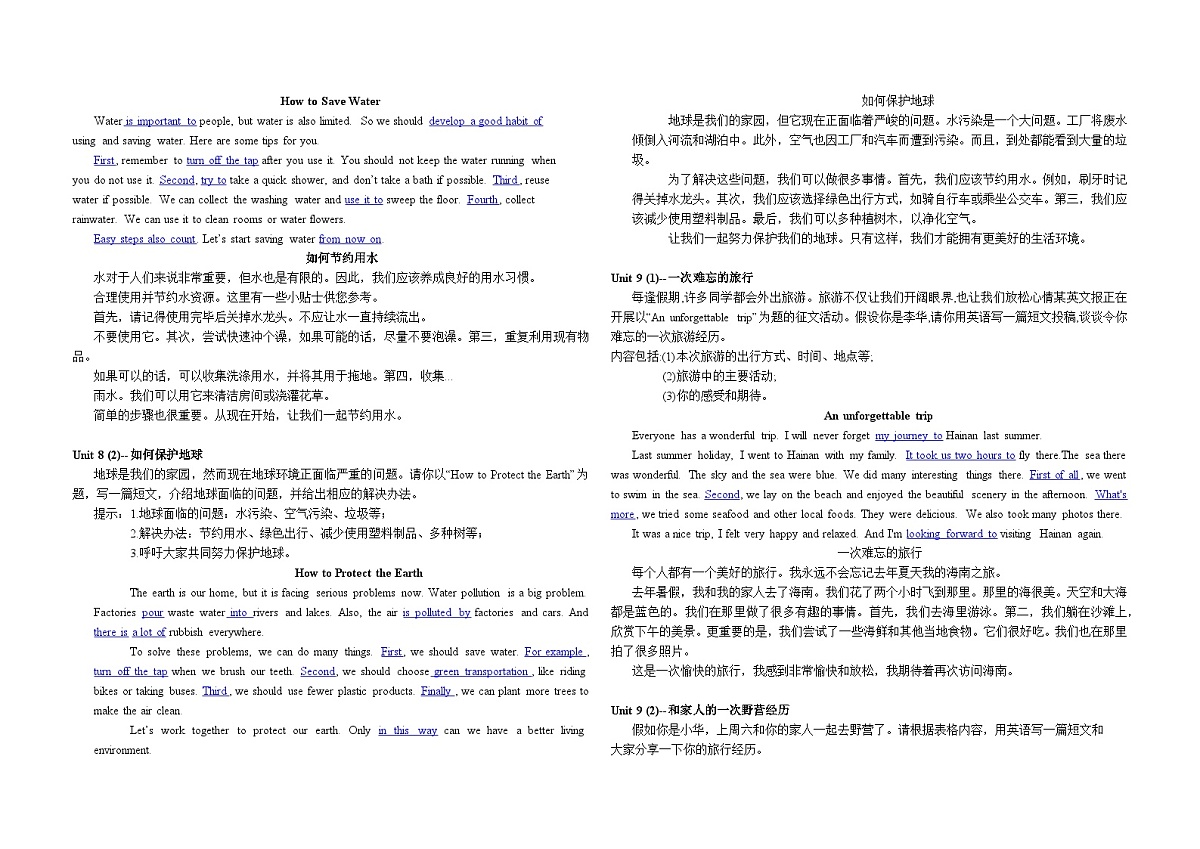 新仁爱科普版初中英语2024-2025学年七年级下册 Unit 7-Unit 12 期末复习之作文书面表达范文第2页