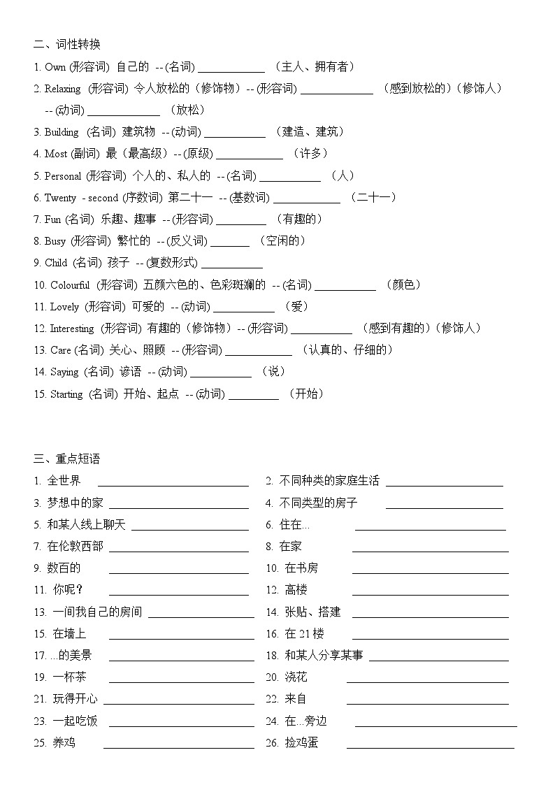 2025年春季译林版初中英语七年级下册Unit 1复习题纲（听写单）第3页