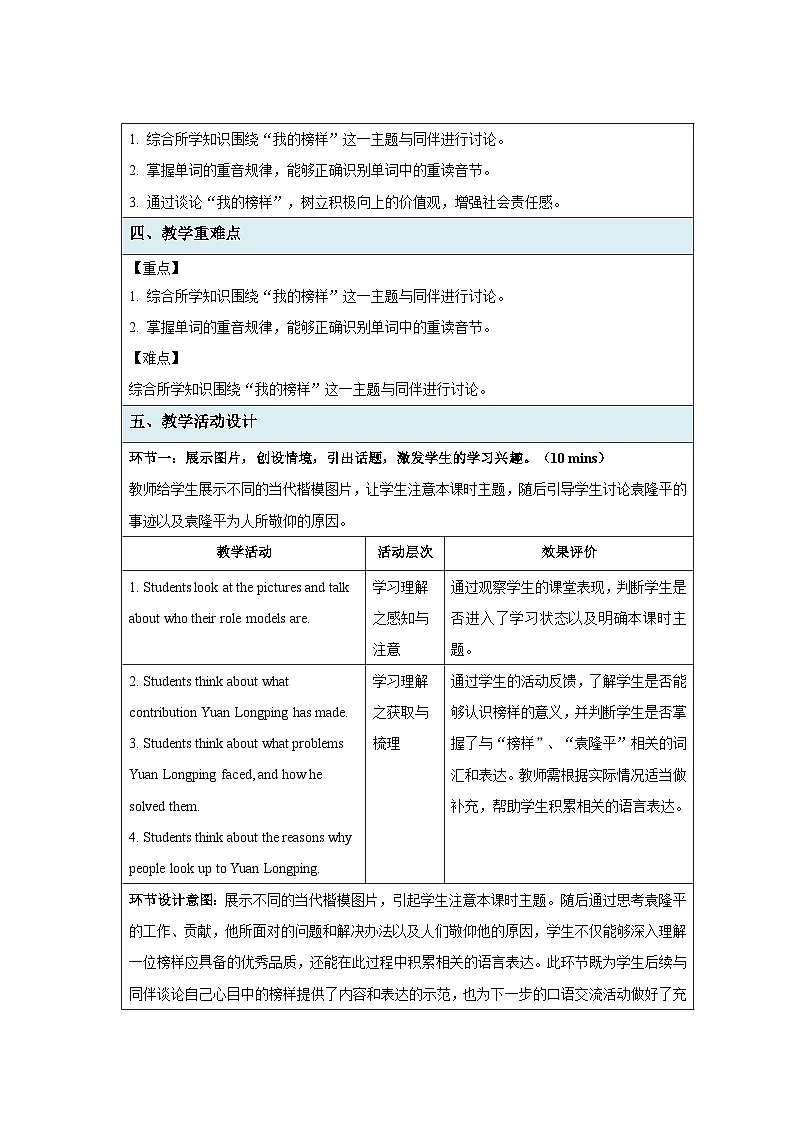 Unit 7 Role models of our time （Speaking）教案 英语沪教版（2024）新课标七年级下册第2页
