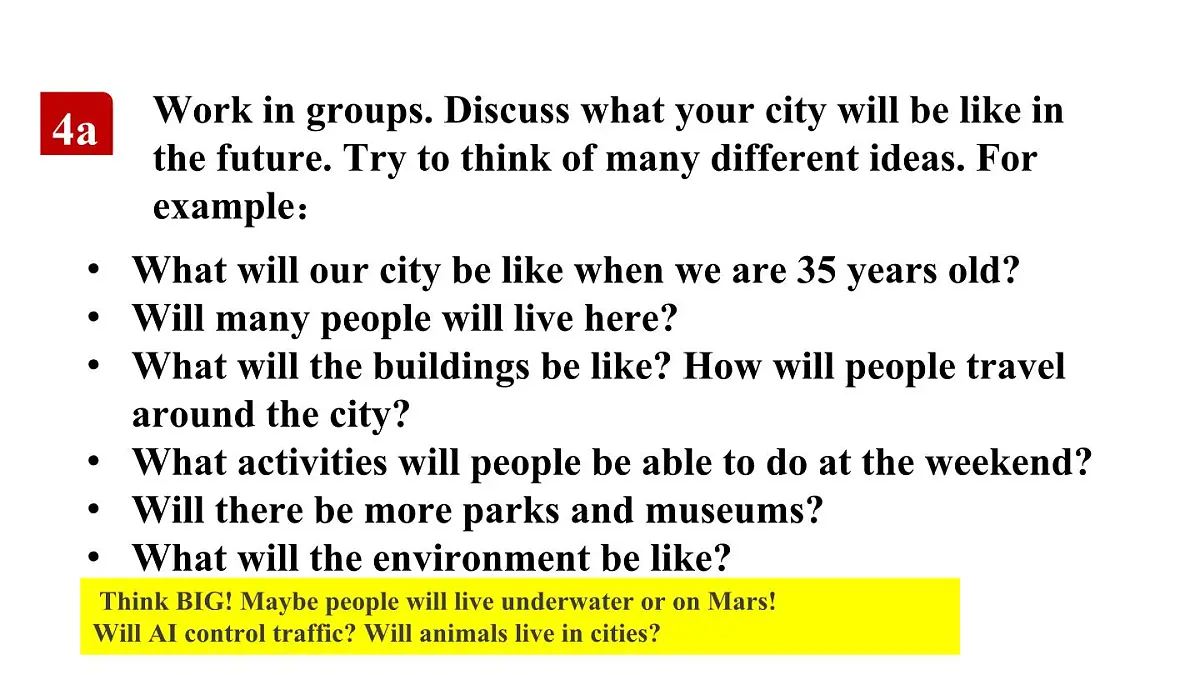 人教版（2024）英语八年级上册 Unit 7 When Tomorrow Comes 第5课时 Section B 4a—4d（课件）第4页