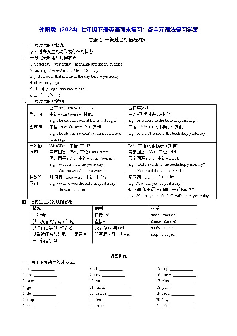 外研版（2024）七年级下册英语期末复习：各单元语法复习学案第1页
