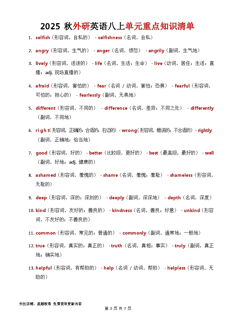 2025 秋外研英语八上单元重点知识清单Unit 2第2页