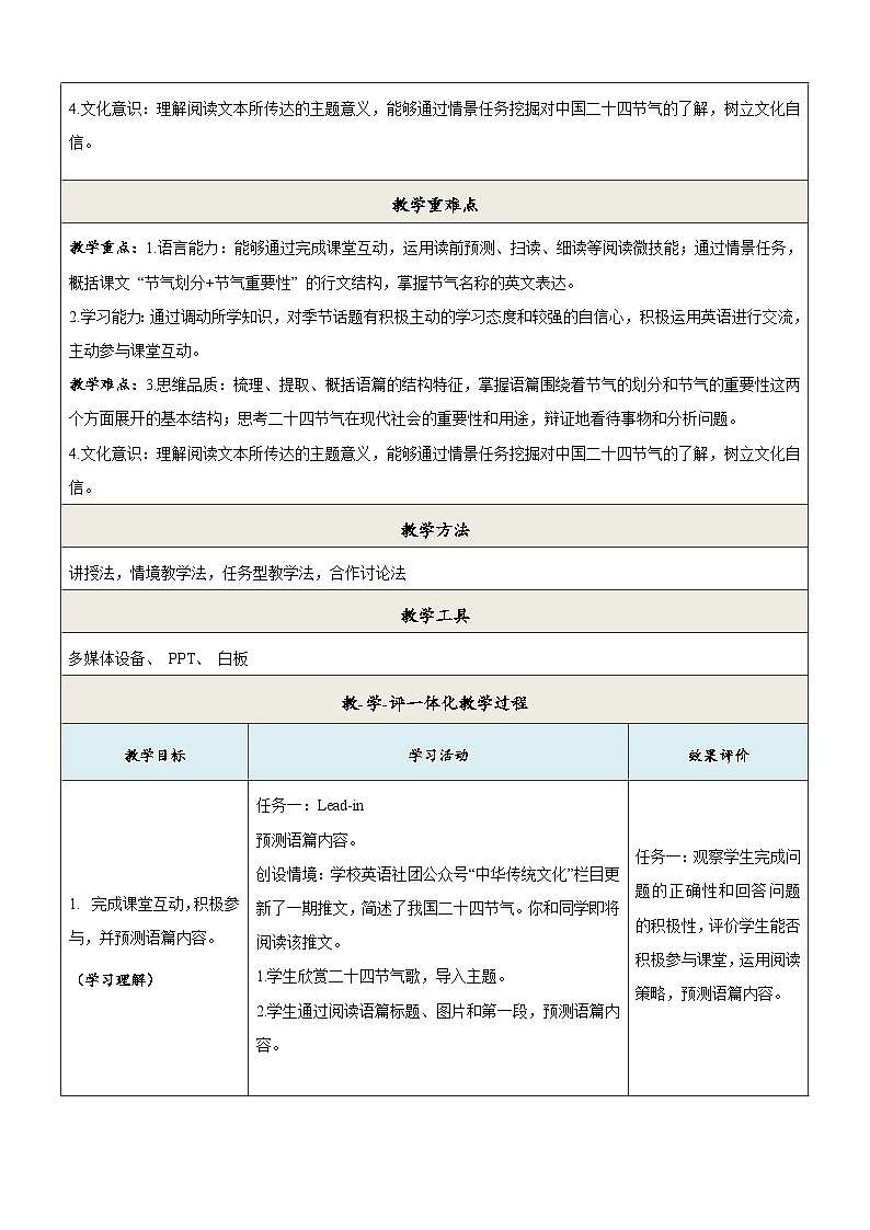 7A Unit 3 The seasons第5课时 Focusing on culture+Project教学设计第2页