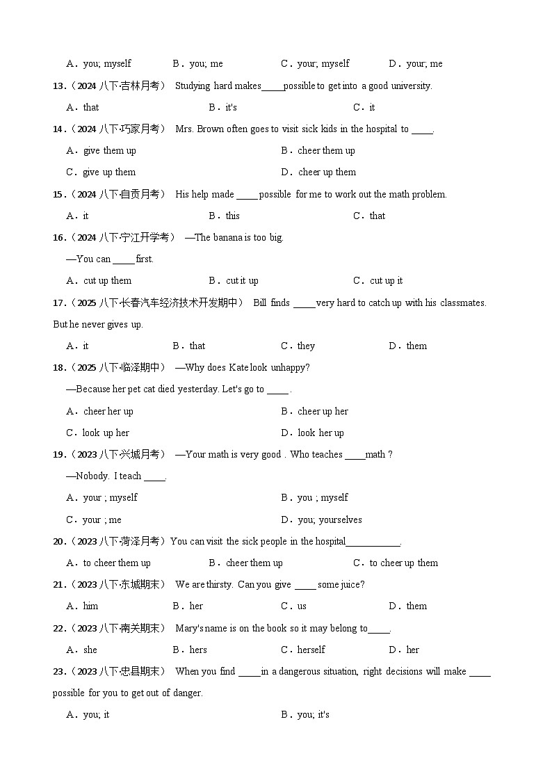 专题4 人称代词 -2025年八年级英语下册暑假语法真题专练（通用版）（含答案+解析）第2页