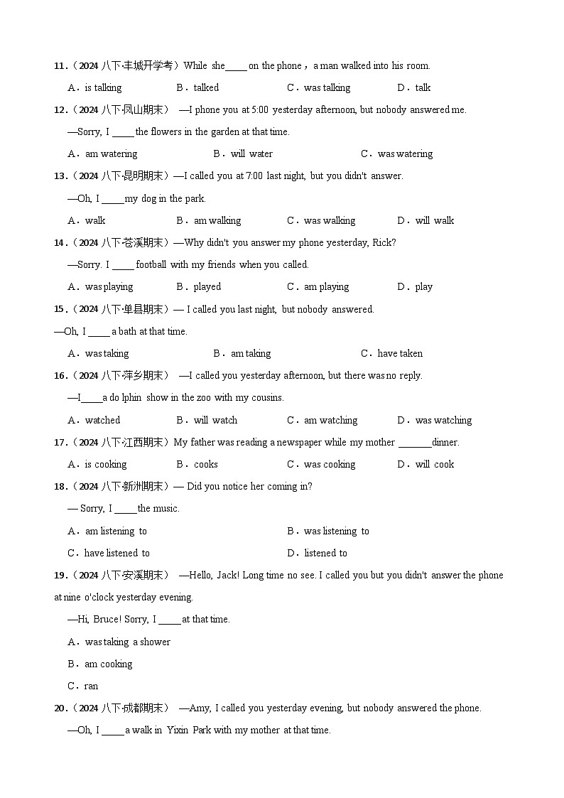 专题28 过去进行时-2025年八年级英语下册暑假语法真题专练（通用版）（含答案+解析）第2页