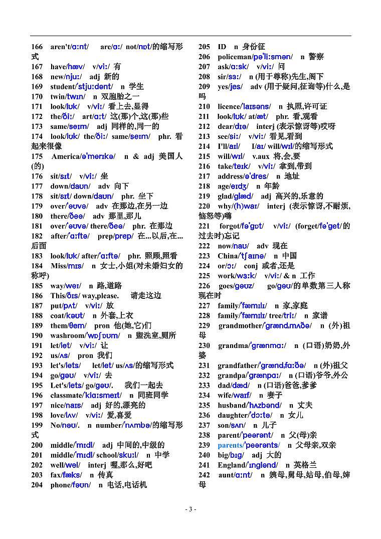 初中英语单词中考高频词汇表练习第3页