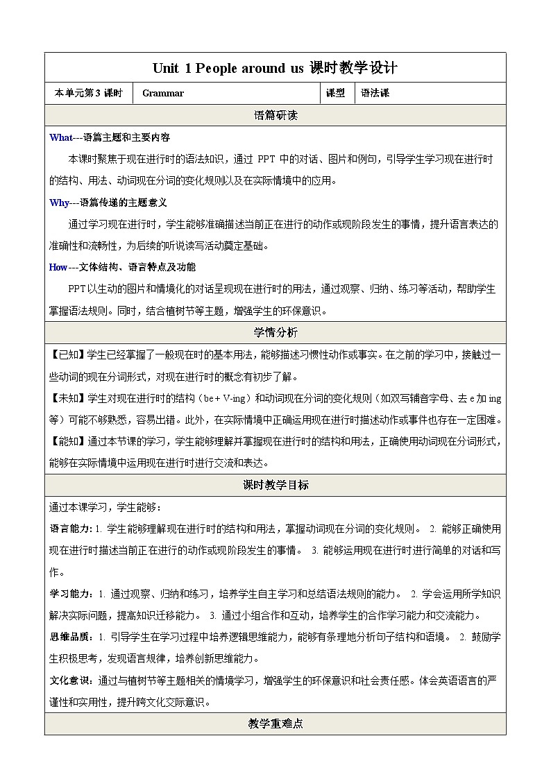 Unit 3 Trees and us第3课时Grammar教学设计第1页