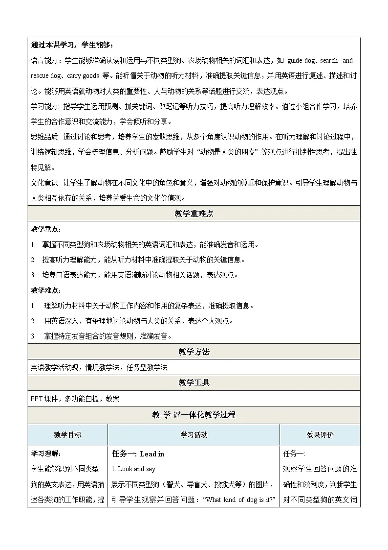 Unit 4 Our animal friends第2课时Listening & Speaking教学设计第2页