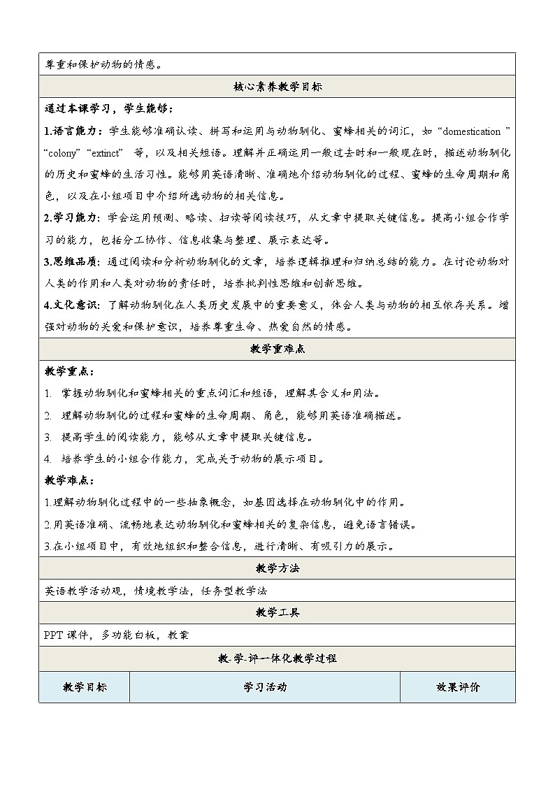 Unit 4 Our animal friends第5课时Focus on culture与跨学科项目课 教学设计第2页