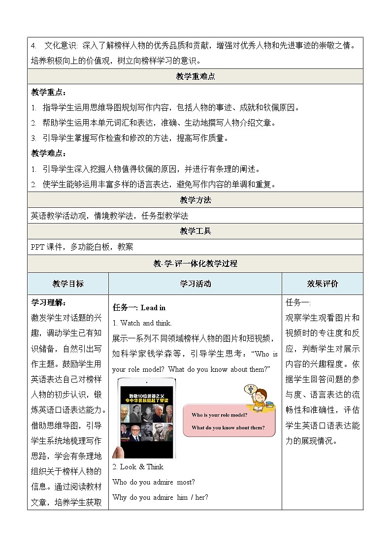 Unit 7 Role models of our time第4课时Writing教学设计第2页